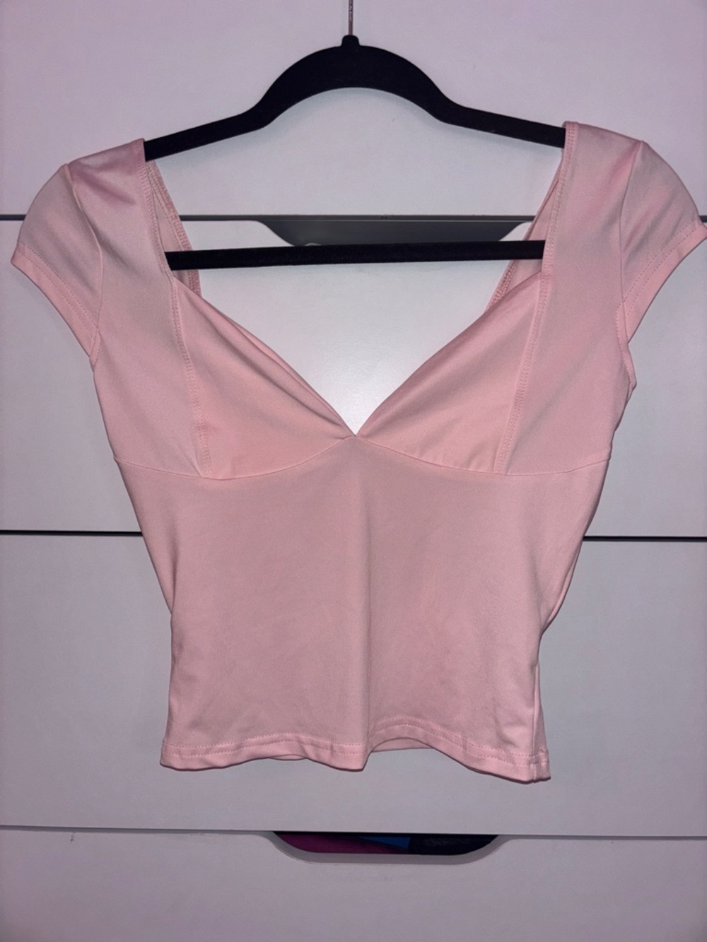 Amazon Women’s Light Pink V-Neck Cap Sleeve Crop Top